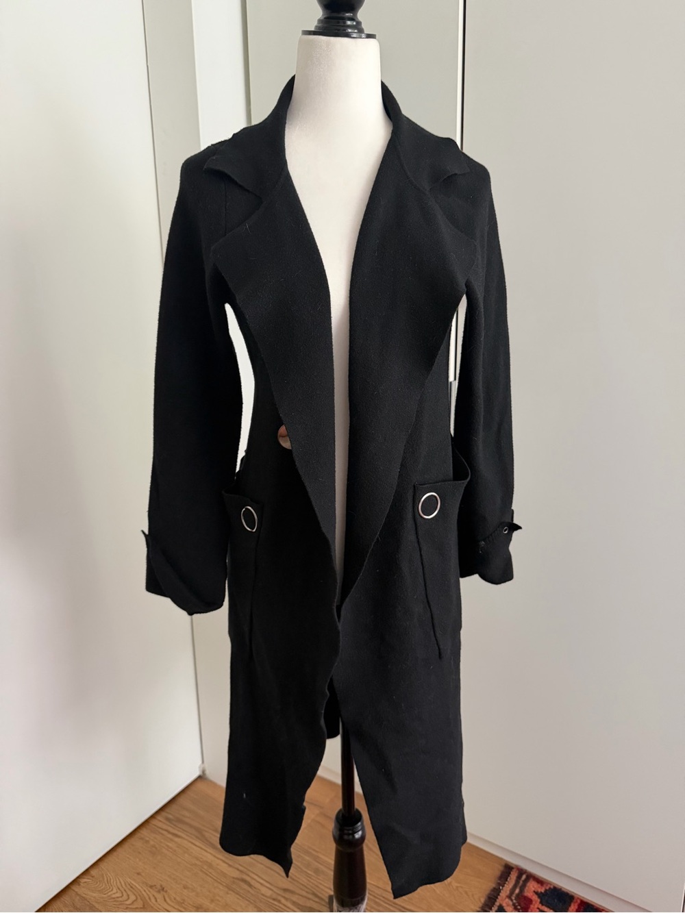 ETERNELLE Black Long Trench Cardigan hybrid with unique details -S/M